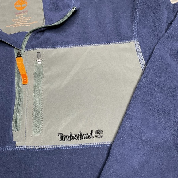 Timberland Sweater Mens Large Long Sleeve 1/2 Zip Pullover Fleece Mock Neck Blue - Picture 3 of 6